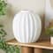 17.75" White Wide Magnesium Oxide Vase with Carved Grooves